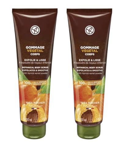 Yves Rocher Body Renewal Scrub with Apricot Kernel Powder Exfoliating Cream for Smooth - 150 ml./5 fl.oz. Set of 2 Best Gift Kit