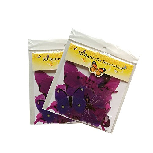 Butterfly Wall Decals, 24 Pcs 3D Butterfly Removable Mural Stickers Wall Stickers Decal Wall Decor For Home And Room Decoration (Purple) #TOP4