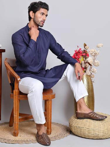 Image of Amazon Brand - Tavasya Men Casual Collared Festive Kurta | Cotton Blend | Solid | Knee Length | Regular Fit (Available in Plus+ Sizes)