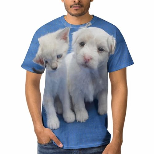 Chaton et chiot homme t-shirt col rond pour masquer les imperfections