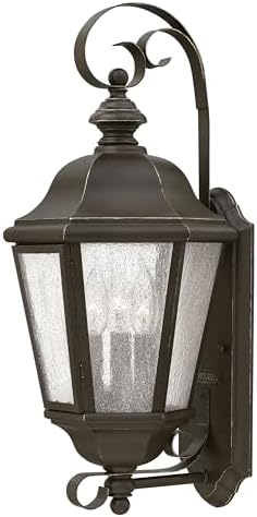Hinkley Edgewater Medium Wall Mount Outdoor Lantern, 3 LED Bulbs Included, Aluminum, Clear Seedy Glass, Traditional, Oil Rubbed Bronze Finish