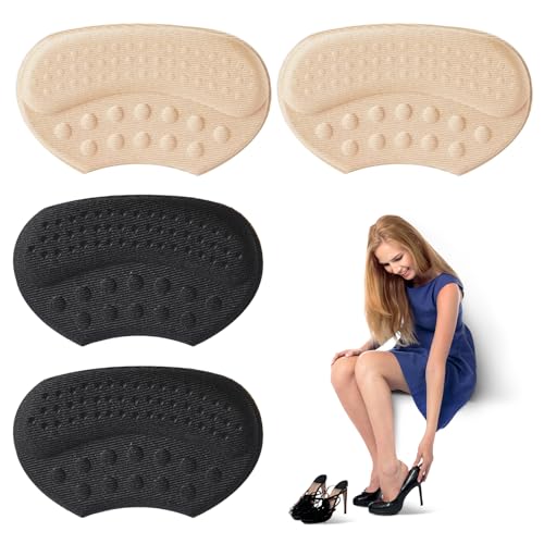 4 Pcs Anti Slip Heel Pad Heel Cushion Pads Heel Grips Shoe Pads Heel Cushion for Heel Cushion Inserts Heel Pads to Prevent Heel Slipping Out Rubbing and Blisters (Thickness 6mm Black and Beige)