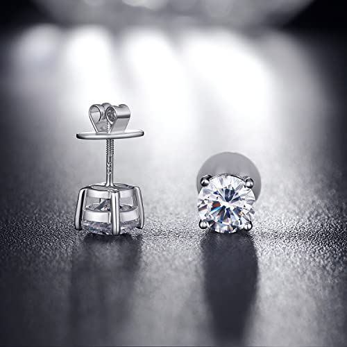 18K White Gold Plated Simulated Diamond Earrings for Men Women Cubic Zirconia Stud Earrings 925 Sterling Silver Screw Back CZ Stud Earrings 4MM-8MM for Unisex3