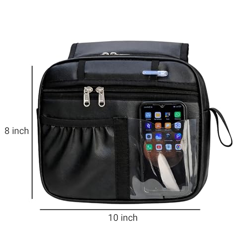 Image of Grab Handle Bag | Dashboard Grab Handle Storage Organiser | 2 Compartments with Transparent Pocket | Compatible with Thar, Jimny, Gypsy, Jeep, Gurkha and Other SUVs and Car | PU Leather | Black