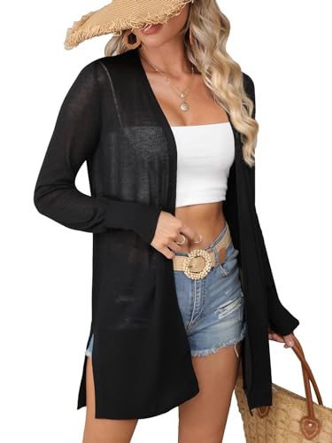 Image of Women's Trendy Lightweight Long Cardigans Summer Casual Beach Vacation Open Front Cardigan 2379