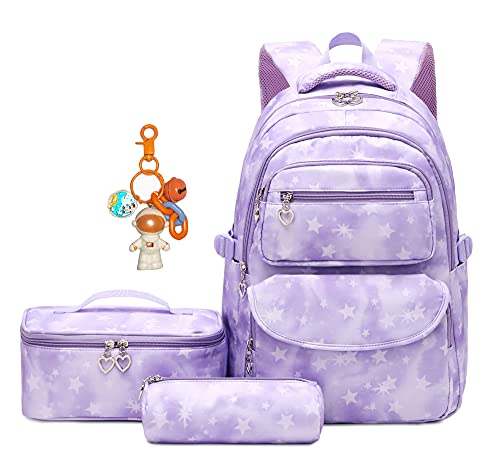 Etaishow Star-Print 3Pcs School Bag Backpack Set For Girls Elementary Middle Kids Bookbag With Lunch Bag Casual Daypack #TOP21