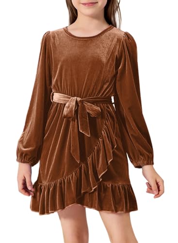 blibean Girls Velvet Dress Girl Long Sleeve Velour Dresses Size 6-15 Years