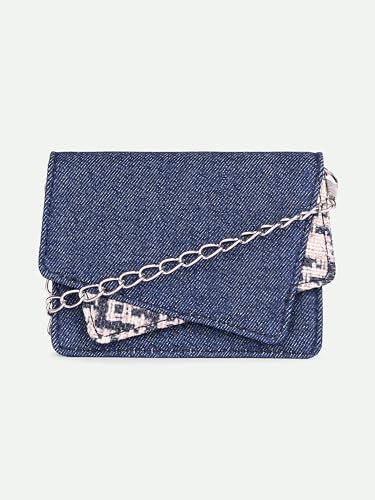 Image of ZOUK Tovi Mini Bag Wallet | Stylish Vegan Denim Crossbody Wallet for Women with Card Slots & Water-Resistant Lining | Handcrafted Small Sling Bag with Silver Chain Strap | Carter Checks