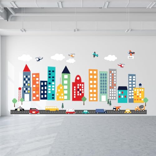Vinilo Decorativo Ciudad para Cuarto Infantil Multicolor