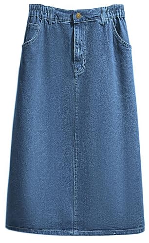 loveimgs Women Casual Mid Long Jean Skirt Denim Midi Skirt with Pockets Western Elastic Waist Summer A Line Skirt