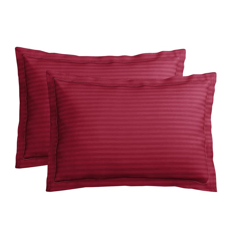 Image of BSB HOME 220 TC Premium Glace Cotton Solid Striped Pillow Covers |Ultrasoft Breathable Envelope Closure| Pack of 2 Pillow Covers King Size (Maroon, 20 x 30 Inches)