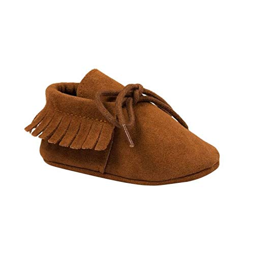 Baby Girl First Walkers, Baby Moccasins Soft Soled Non-Slip Footwear with Fringe, Toddler Infant Crib Shoes PU Suede Leather Shoes. (13-18 Months, Dark Brown)