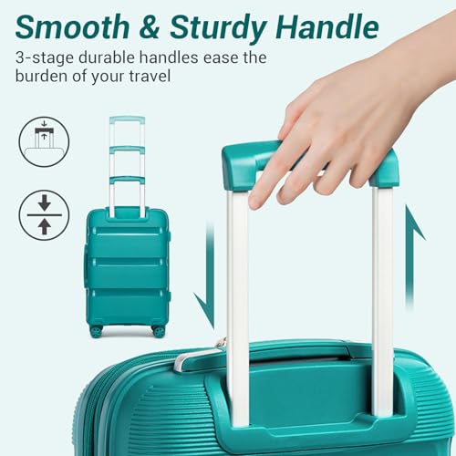 Image of Kono Carry On Luggage 24 Inch Checked-Medium Hard Shell Travel Trolley 4 Spinner Wheels Lightweight Polypropylene Suitcase with TSA Lock, Turquoise