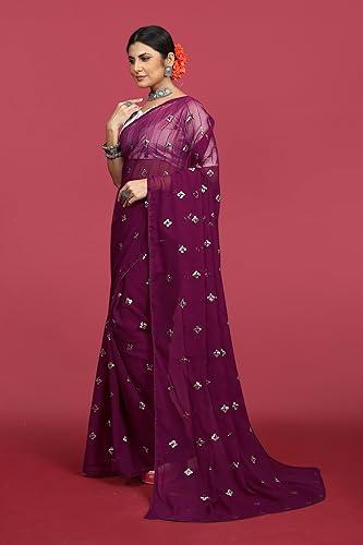 Image of Glory Sarees Women's Georgette Embroidery Saree With Blouse Piece (GLF721 Parent)