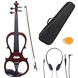 Cecilio 4/4 Full Size Electric/Silent Violin, Mahogany Metallic Varnish, Hand-Carved Maple Body, Full Set with Case, Headphones, Electric Violin Kit for Beginners & Professionals