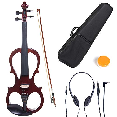 Cecilio 4/4 Full Size Electric/Silent Violin, Mahogany Metallic Varnish, Hand-Carved Maple Body, Full Set with Case, Headphones, Electric Violin Kit for Beginners & Professionals