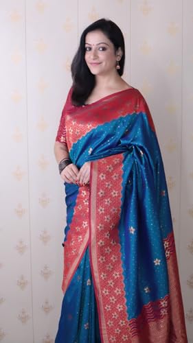 Image of SGF11 Women's Kanjivaram Pure Handloom Soft Silk Saree With Blouse Piece