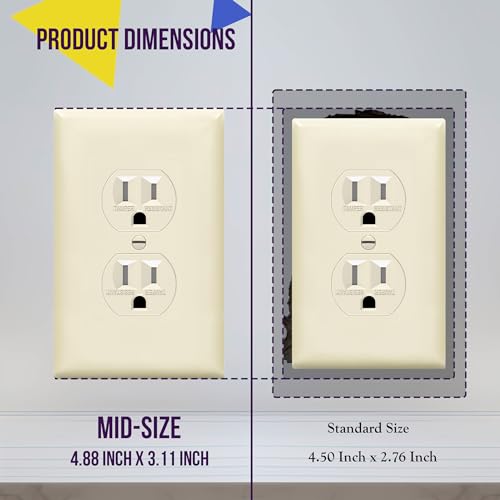 Image of ENERLITES Duplex Receptacle Outlet Wall Plate, Gloss Finish, Midway Size 1-Gang 4.88 inch x 3.11 inch, Unbreakable Polycarbonate Thermoplastic, UL Listed, 8821M-LA-10PCS, Light Almond, 10 Pack