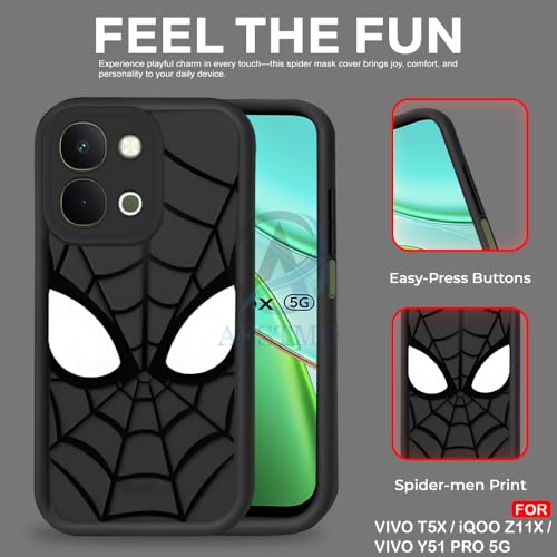 Image of AESTMO Back Case Cover for iQOO Z11X / Vivo T5X / Vivo Y51 Pro 5G Cover | Spidey Face Mask Design | Silicone Case | Full Body Protection | Camera Protection Back Cover (Black)
