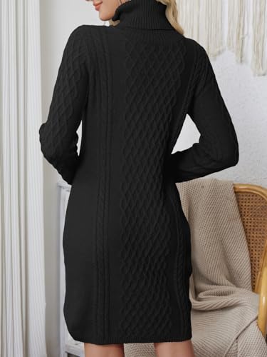 Image of Women's Turtleneck Sweater Cable Knit Long Sleeve Sexy Pullover Tunic Mini Bodycon Sweater Dress Trendy Outfits