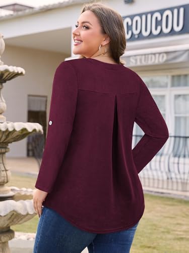 Plus Size Tops for Women V Neck Blouse Pleated Front Loose Fitting Tunic Top Dressy Casual Fall Clothes 2025