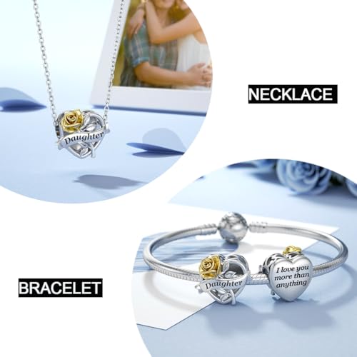 JIAYIQI Mom Grandma Daughter Wife Friend Sister Charm Fit Bracelet with Golden 3D Rose Flower Love Charm Valentines' Day Birthday Mother's Day Christmas Jewelry for Women2