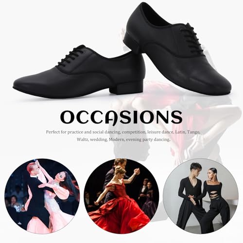 Syrads Herren Tanzschuhe latein Tango Salsa Modern Charakter 2.5cm Niedriger Absatz Übungsschuhe Schuhe,Schwarz 43 EU
