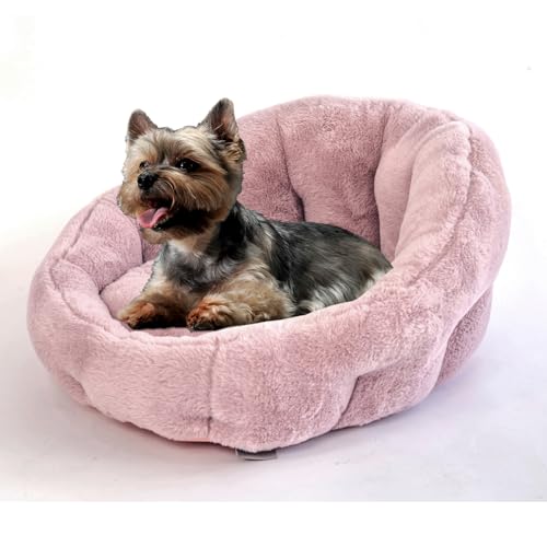 KindTail Small Orthopedic Dog and Cat Bed - Faux Fur Luxury Cuddler for Pets Under 15 lbs, Comfortable Waterproof Material with Nylon Base - 20