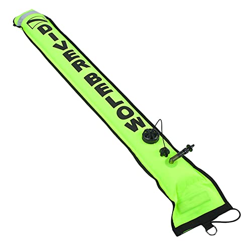 KIMISS 5FT High Visibility, Scuba Diving SMB Signal Marker Buoy Inflatable Tube, Signal Marker Buoy (Red) (Fluorescent Yellow) - Image 2