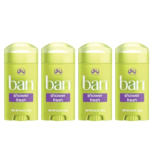 Ban Invisible Solid Antiperspirant Deodorant for Women and Men, 24-Hour Underarm Odor & Sweat Protection, Shower Fresh, 2.6 Oz, Pack of 4