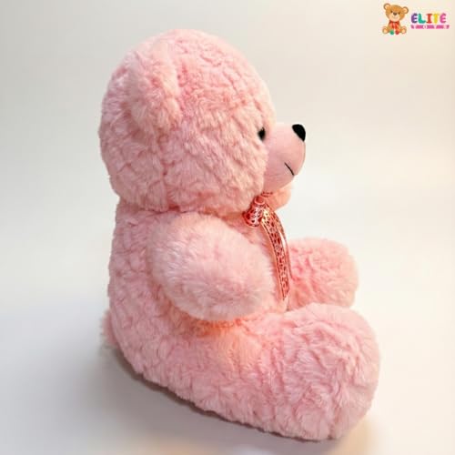 Image of Pink Teddy Bear, 25 cm Soft Plush Stuffed Animal with Decorative Bow, Cuddly Toy for Babies and Kids Pink Colour