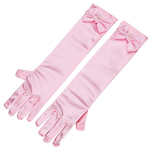 XGOPTS Girls Long Satin Gloves Elbow Length Stretch Bows Dress Glove for Flower Girl Pricess Dress Up Wedding Birthday Party2