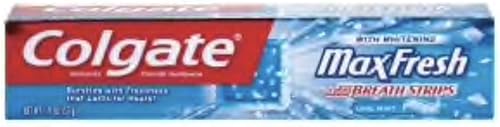 Colgate Max Fresh - Pasta de dientes de tamaño de viaje con mini tiras de aliento, menta fresca, 1.9 onzas