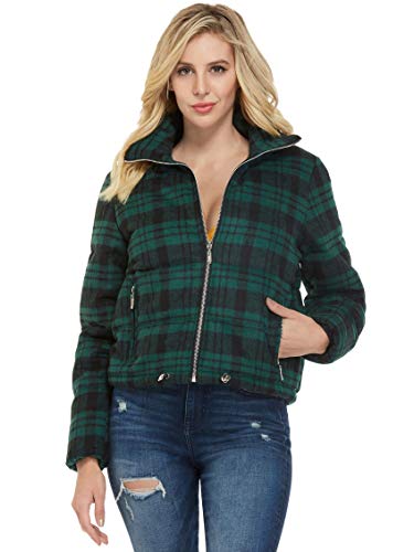 GUESS Factory Women's Cicilia Plaid Bubble Puffer Jacket With Stand-Up Collar