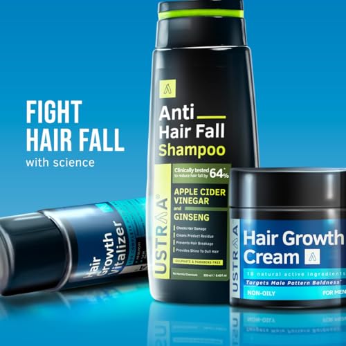 Image of Ustraa Hair Care Kit (Anti Hair Fall Shampoo 250ml, Vitalizer 100ml & Cream 100g) with Redensyl, Amino Acids, Keratin, Biotin, Vitamins and Natural Extracts