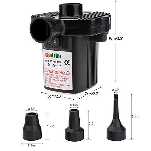 Cadrim 2 in 1 Elektrische Luftpumpe, Elektropumpe inkl 3 Aufsätze für Luftmatratzen, Schlauchboote, Gästebetten, aufblasbare Schwimmtiere Camping Automatisches schnelles Auf- und Abpumpen (Schwarz) - Image 4