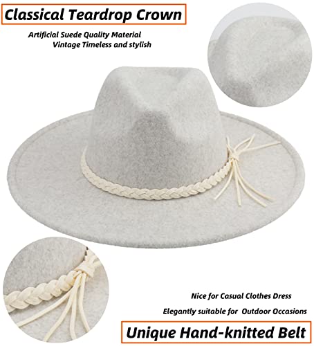 Pro Celia Big Wide Brim Women Fedora Hat Western Felt Large Panama Hat (Rice) #TOP3