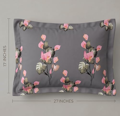 Image of VAS COLLECTIONS Cotton Pillow Cover Set of 2 (17x27 Inches) | Ultra Soft Breathable Pillow Cases for Bed | Skin Friendly, Fade Resistant & Comfortable Pillow Covers for Bedroom Decor (Grey & Pink)