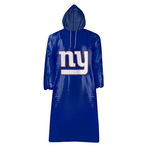 Pets First NFL New York Giants Waterproof Rain Poncho for Adults, Sporty Rain Poncho for Men and Women, with Elastic Sleeves and Drawstring Hood, Rain Coat for Rainy Weather. Ftbl Rain Jacket3