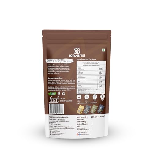 Image of BOTANBITES Flax Seeds 250g - Alsi Seeds | Rich in Omega-3, Fibre & Antioxidants | High Protein Superfood for Digestion, Heart Health & Fat Loss | Raw Seeds for Eating | Vegan & Gluten-Free Snack (250g)