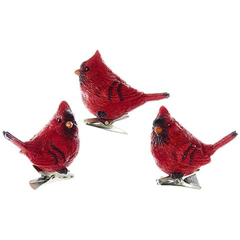 The Bridge Collection Resin Cardinal Clip-On Ornaments - Set of 3 Assorted - Clip On Cardinal Ornaments - Bird Christmas Ornaments Cover