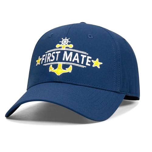 Image of Captain and First Mate Hat for Men Women, Cool Gifts for Boat Owners or Costume, White /Blue