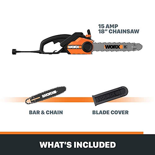 WORX WG304.2 Saw 18-Inch 15.0 Amp Electric Chainsaw with Auto-Tension, Chain Brake (Renewed)