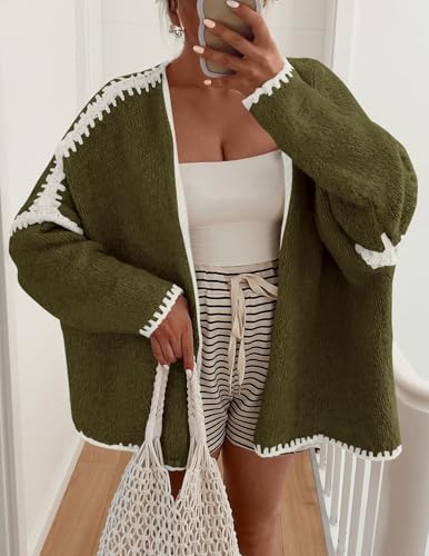 Image of PRETTYGARDEN Womens Oversized Cardigan Sweaters 2026 Fall Long Lantern Sleeve Knit Open Front Lightweight Sweater