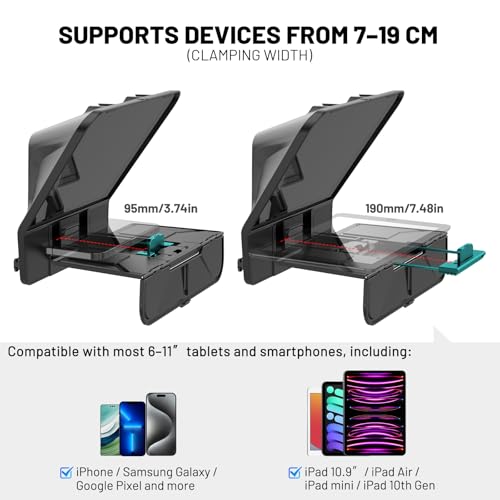 Image of Desview T5 Teleprompter for Smartphone & Tablet, Video Recording | Compatible with DSLR Cameras. Includes 49-82mm Adapter Rings, Coated Glass, Bluetooth Remote, Free App for Streaming