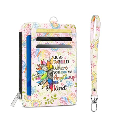NIWPKDCE Sunflower Credit Card Holder Wallet with Zipper Wallet Front Pocket Slim Card Holder for Women Funny Cute Purses with Card Case ID Window PU Leather Blocking Card for Girls