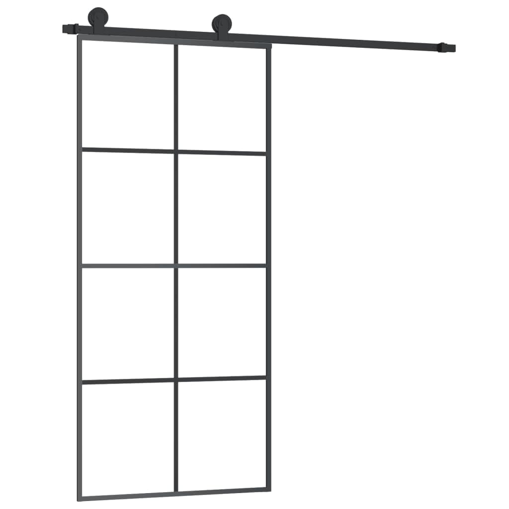 Aluminiowe drzwi przesuwne 90 x 205 cm szkło ESG | Matowe wzornictwo, delikatne uderzenie, łącznie z okuciem, oszczędność miejsca