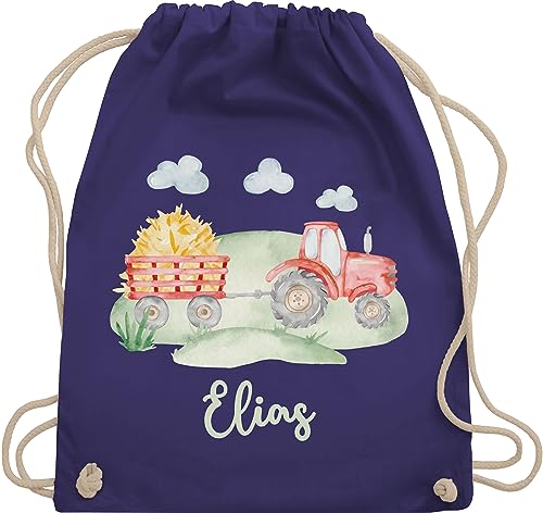 Turnbeutel Rucksack - Traktor Trecker Bauer Schlepper Landwirtschaft Bulldog - Unisize - Lila - junge stoffbeutel für kindergarten traktoren und name beutel jungen personalisierte kinder rucksäcke