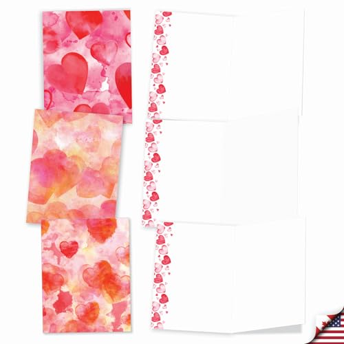 Image of The Best Card Company - 20 Assorted Blank Notecards Bulk Box Set 4 x 5.12 Inch with Envelopes (10 Designs, 2 Each) - Watercolor Hearts AM10427OCB-B2x10