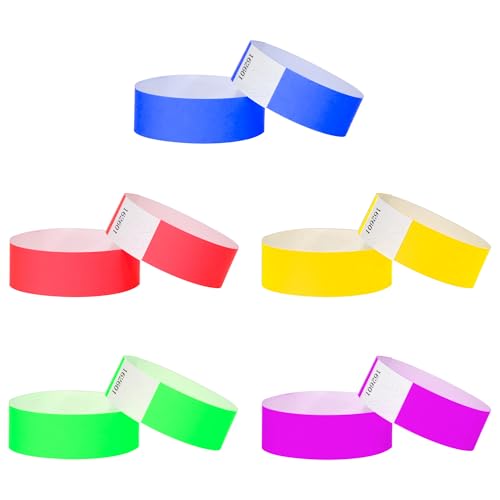 L LIKED 500 unidades de bandas de entrada para eventos, pulseras de papel impermeables, bandas de control para eventos, festivales y conciertos (5 colores)